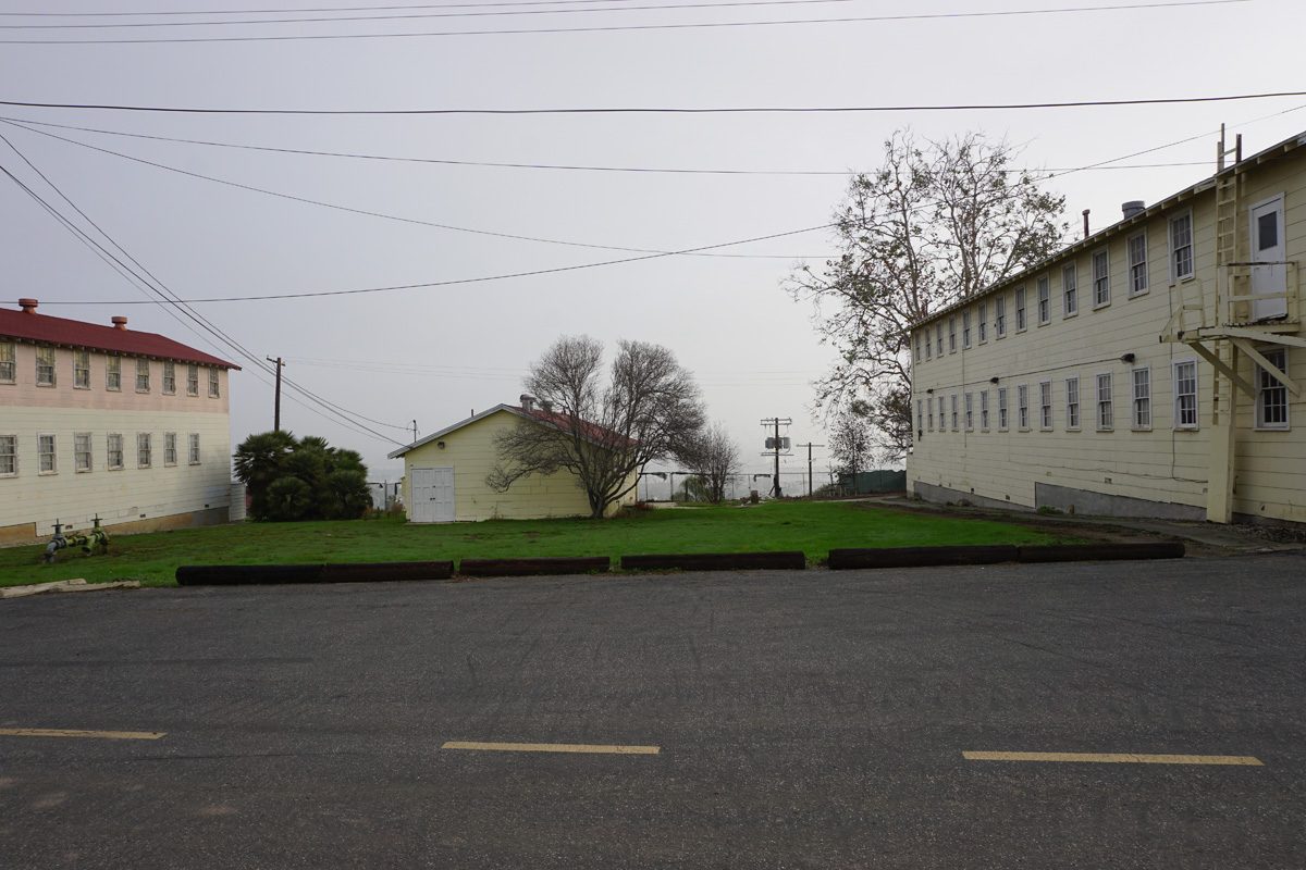 Looking east toward buildings C and B